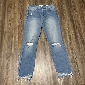 Frame Le Original Jeans Women's 25 Slim Straight Button Fly Distressed in Mclane